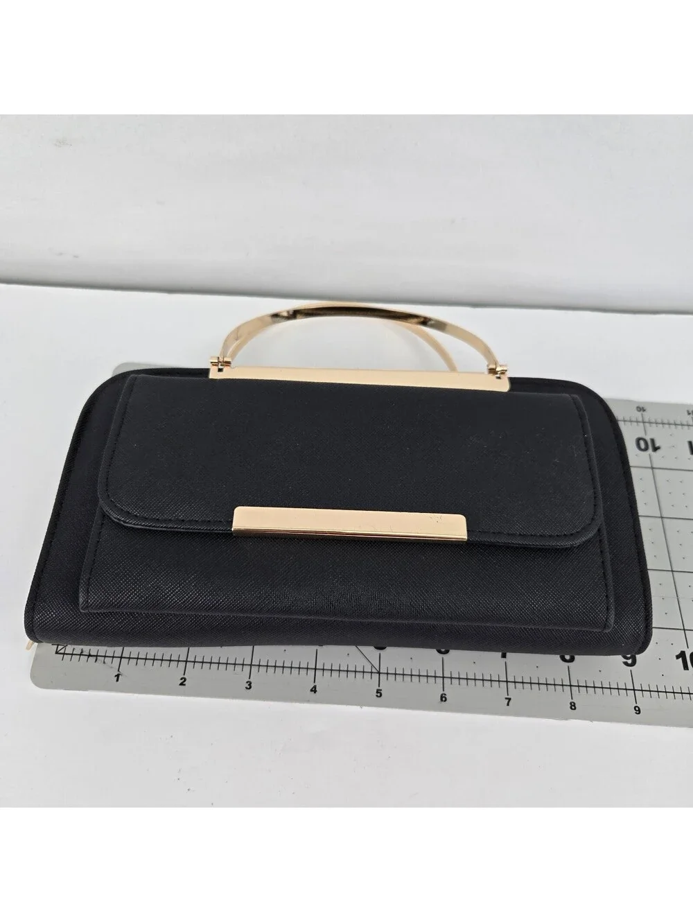 Black Zip Around Wallet Clutch Gold Metal Handle Large Organizer Wristlet